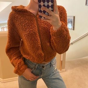 NWT Cropped Fluffy Hooded Jacket